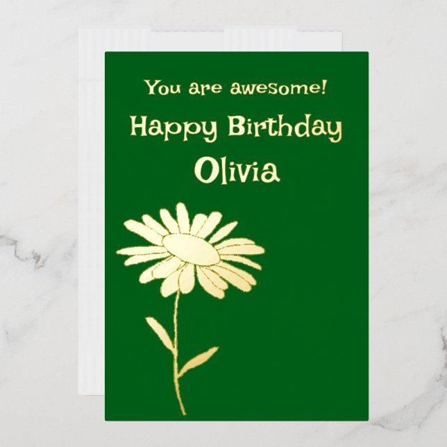 April birth flower Daisy Flora Gold Emerald green  Foil Holiday Card (Envelope)
