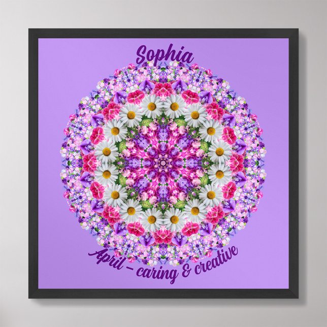 April Birth Flower Personalised Quote Kids Nursery Poster (Framed April Birth Month Flower Nursery Kids Poster
)