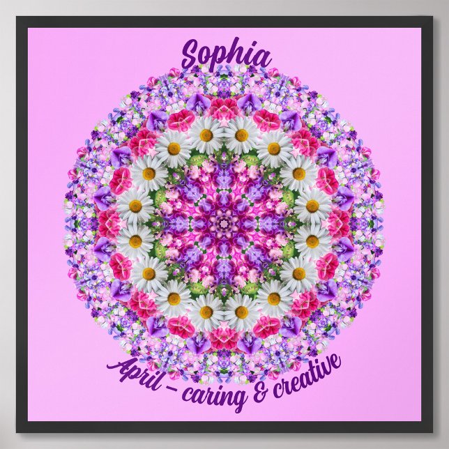 April Birth Flower Personalised Quote Kids Nursery Poster (Framed April Birth Month Flower Nursery Kids Poster)