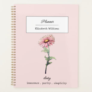 April Birth Flower Pink Daisy Design Personalised  Planner