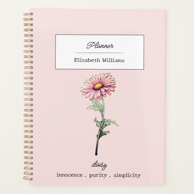 April Birth Flower Pink Daisy Design Personalised  Planner (Front)