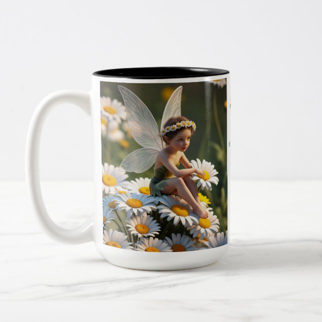 April Birth Month - Daisy Flower Fairy - Two-Tone Coffee Mug (Left)