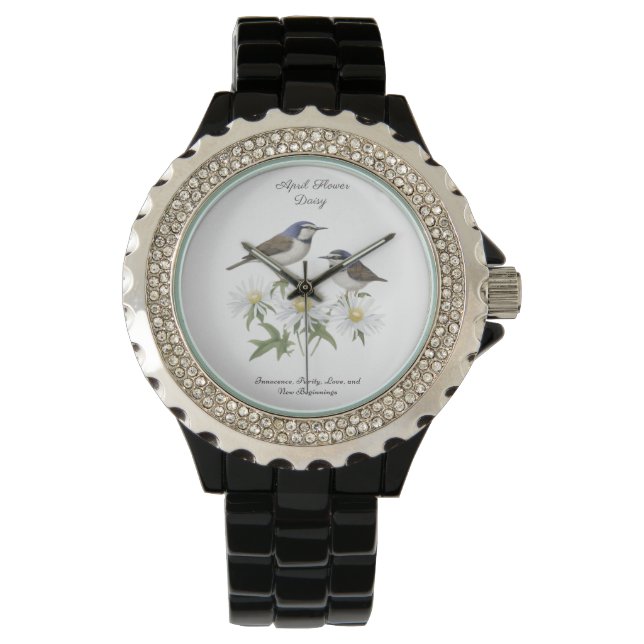 April Birth Month Flower Daisy Cherished Birthday Watch (Front)