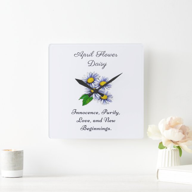 April Birth Month Flower Daisy Fresh and Simple  Square Wall Clock (Home)