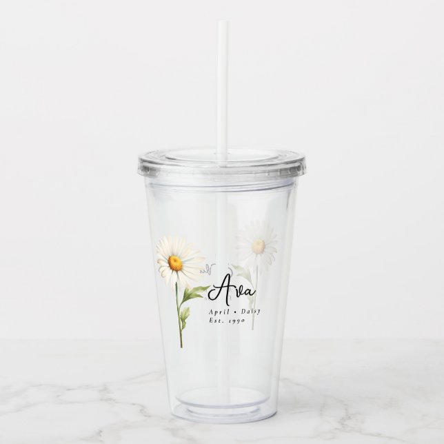 April Birth Month Flower Daisy Personalised Acrylic Tumbler (Front)