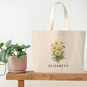 April Birth Month Flower Personalised Gift for Her Large Tote Bag