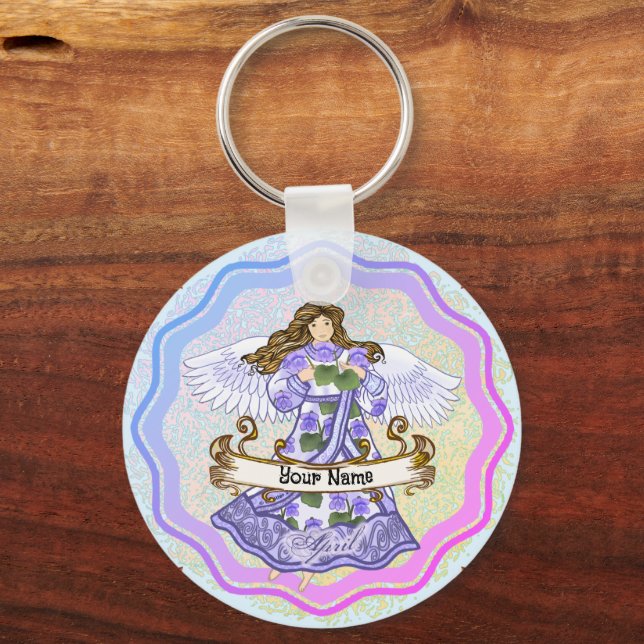April   Birthday Angel  birthday custom keychains (Front)