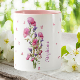 April Birthday Sweet Pea Birth Month Flower Floral Two-Tone Coffee Mug