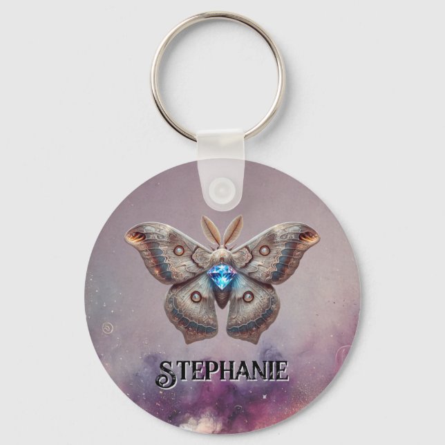 April Birthstone Keychain - Diamond Moth Design (Front)