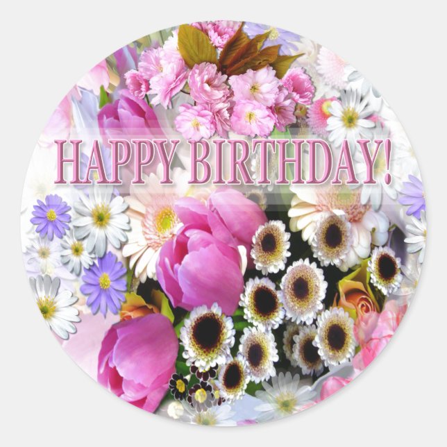 April Bouquet Birthday Classic Round Sticker (Front)