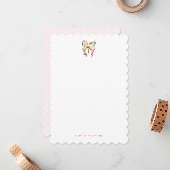 April Butterfly scalloped stationery Card (Front/Back In Situ)