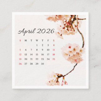 April Calender 2026 Square Business Card