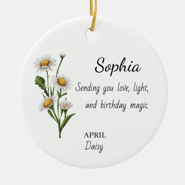 April Daisy Personalised Birthday Ceramic Ornament (Front)