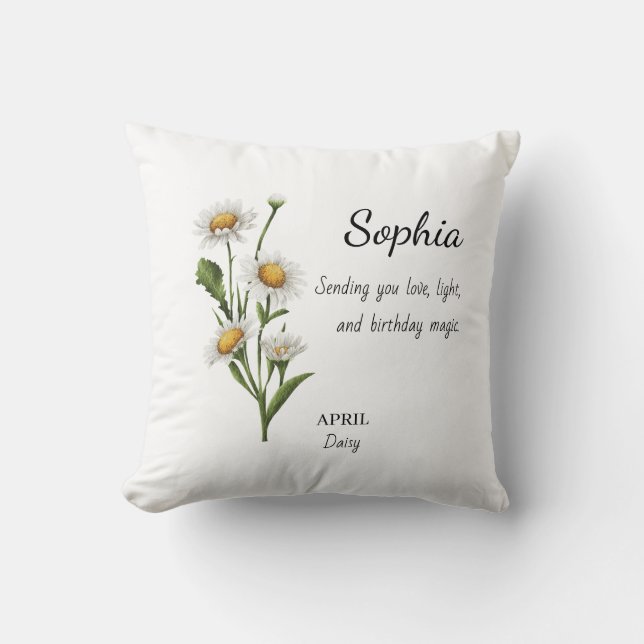 April Daisy Personalized Birthday Cushion (Front)