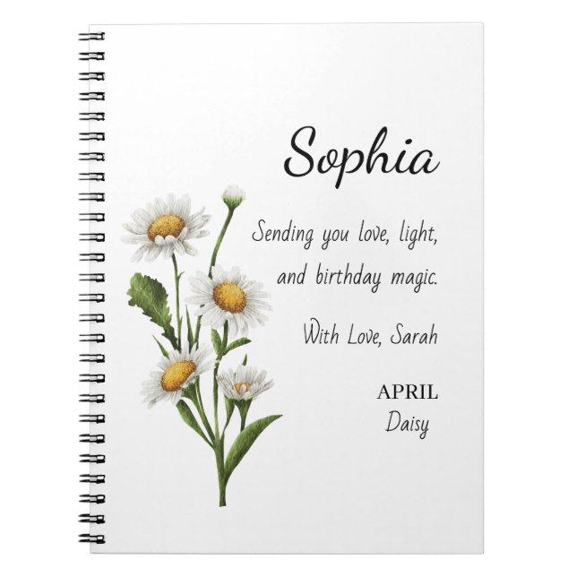 April Daisy Personalized Birthday Notebook (Front)
