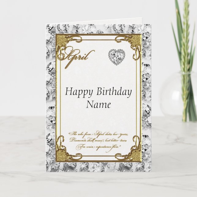 April Diamond Birthstone Birthday Card (Front)