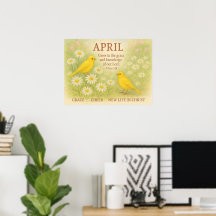 April Floral Christian Birthday Yellow Bird Bible 