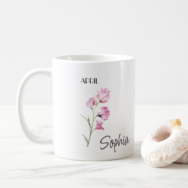 April Flower Personalised Coffee Mug (With Donut)