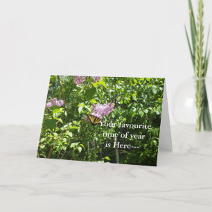 April Fool-Butterfly on Lilac Shrub Card