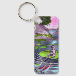 April Fool Vintage French Postcard Key Ring