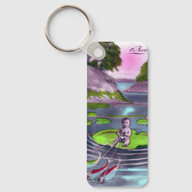 April Fool Vintage French Postcard  Key Ring (Front)