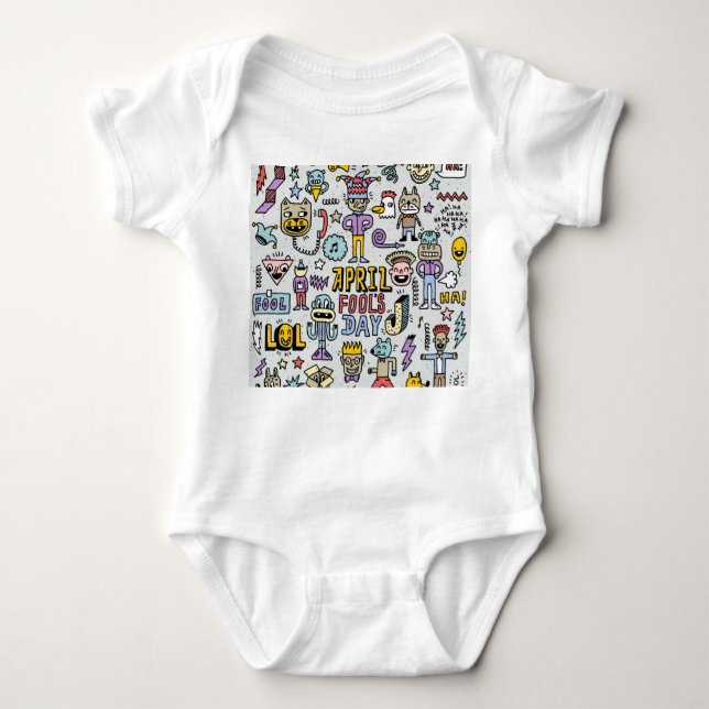 April Fools: Colourful Doodle Set. Baby Bodysuit (Front)