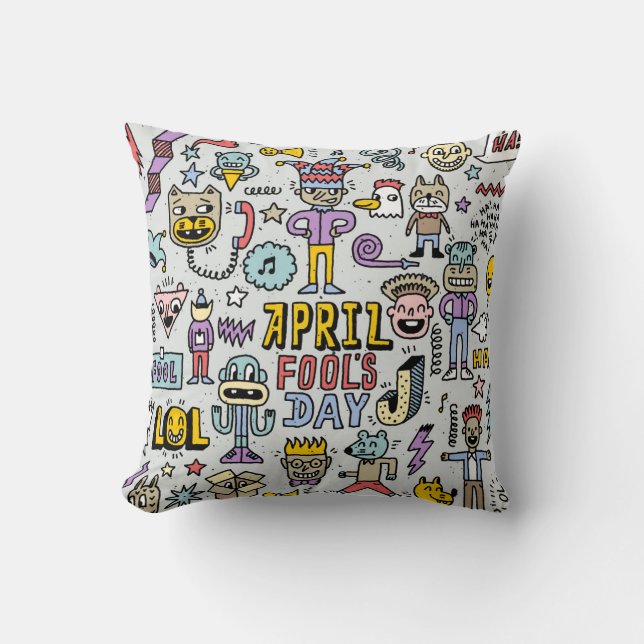 April Fools: Colourful Doodle Set. Cushion (Front)