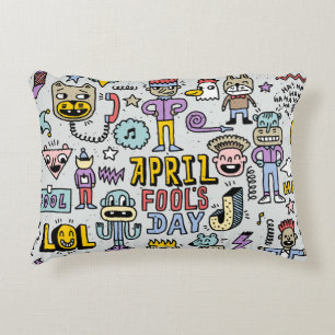 April Fools: Colourful Doodle Set. Decorative Cushion