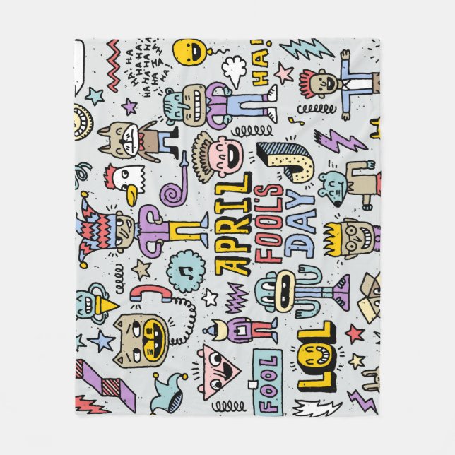 April Fools: Colourful Doodle Set. Fleece Blanket (Front)