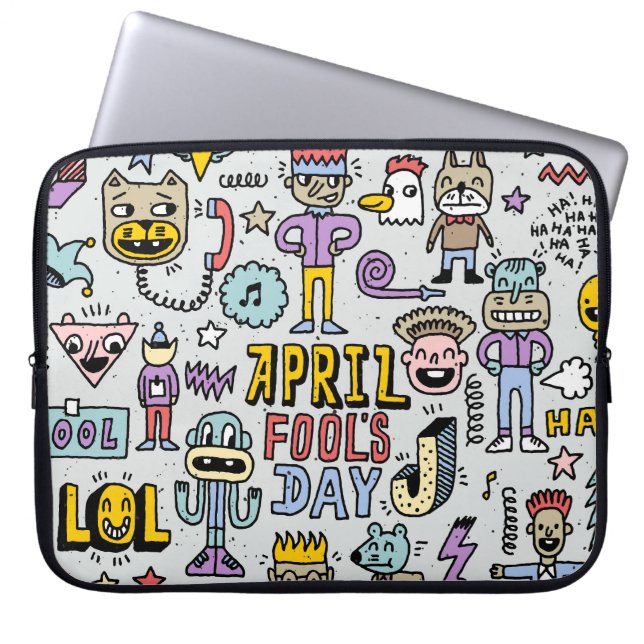 April Fools: Colourful Doodle Set. Laptop Sleeve (Front)