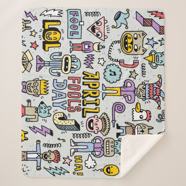 April Fools: Colourful Doodle Set. Sherpa Blanket (Front)