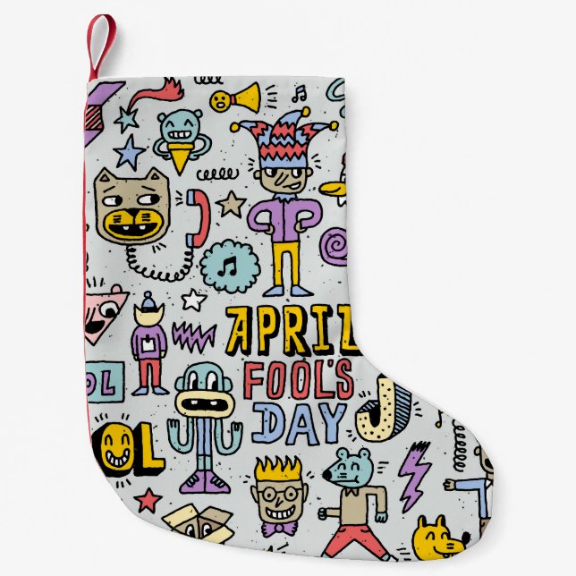 April Fools: Colourful Doodle Set. Small Christmas Stocking (Front)