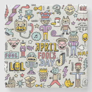 April Fools: Colourful Doodle Set. Stone Coaster
