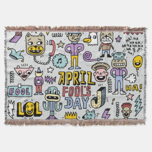 April Fools: Colourful Doodle Set. Throw Blanket