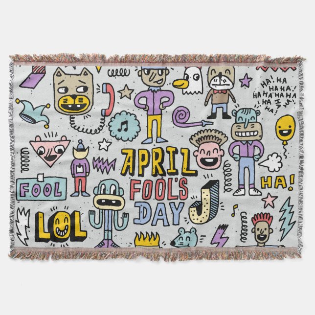 April Fools: Colourful Doodle Set. Throw Blanket (Front)