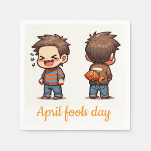 April Fools Day Fishing Boys Paper Napkins