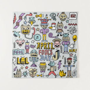 April fools day funny doodle colorful set 1. Vinta Tapestry