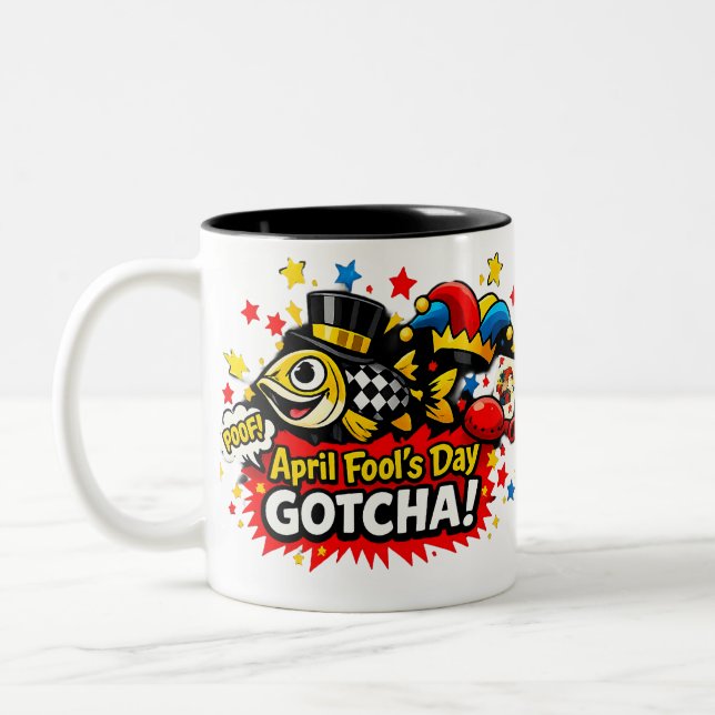 April Fool's Day Gotcha FunClassic Mug, 11 oz Two-Tone Coffee Mug (Left)