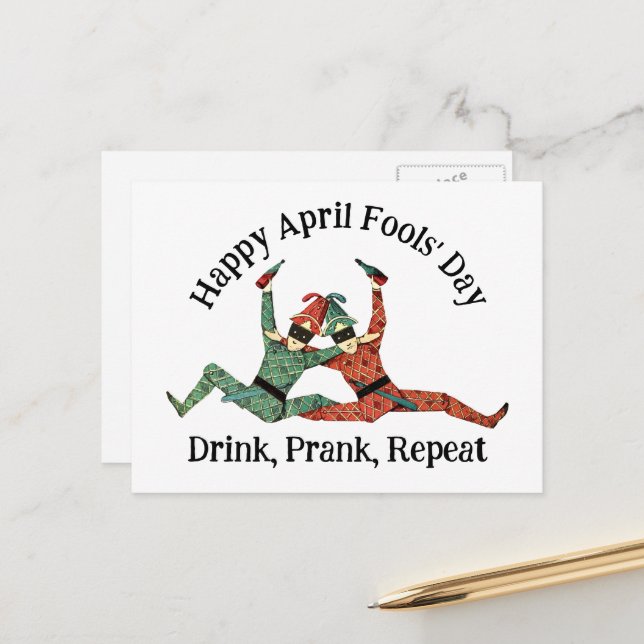 April Fool's Day Jesters Postcard (Front/Back In Situ)