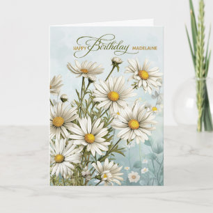 April Garden of Daisies with Name Birthday Card