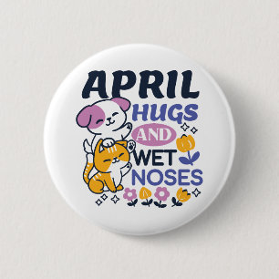 April Hugs and Wet Noses – Cute Dog and Cat Art 6 Cm Round Badge