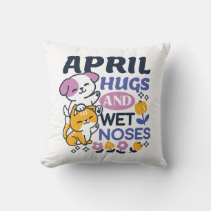 April Hugs and Wet Noses – Cute Dog and Cat Art Cushion