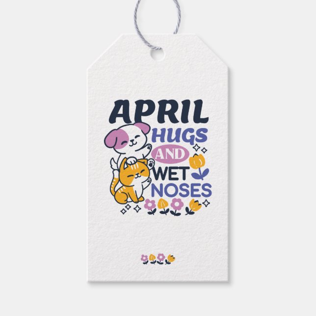April Hugs and Wet Noses – Cute Dog and Cat Art Gift Tags (Front)