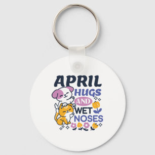 April Hugs and Wet Noses – Cute Dog and Cat Art Key Ring