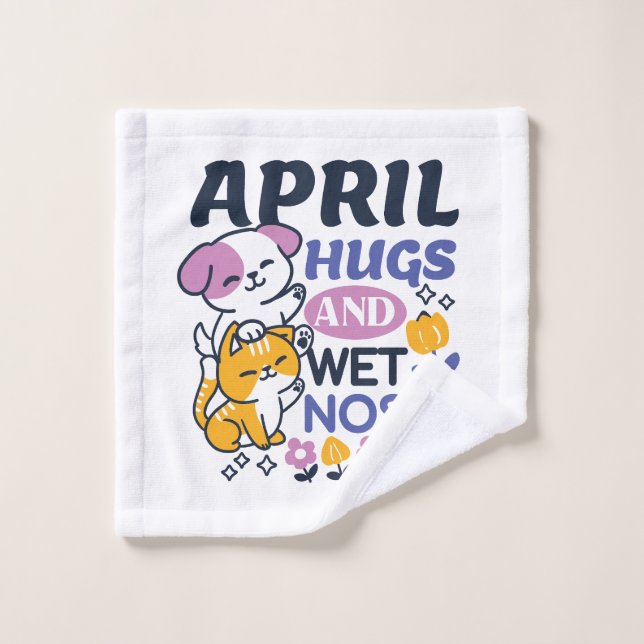 April Hugs and Wet Noses – Cute Dog and Cat Art Wash Cloth (Wash Cloth)