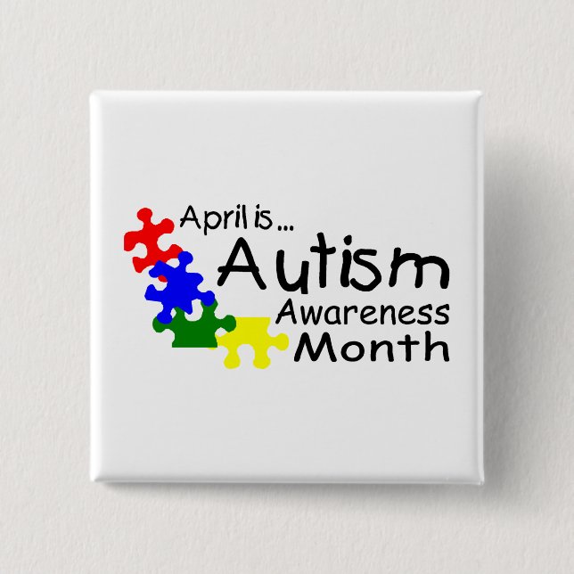 April Is Autism Awareness Month (Pieces) 15 Cm Square Badge (Front)
