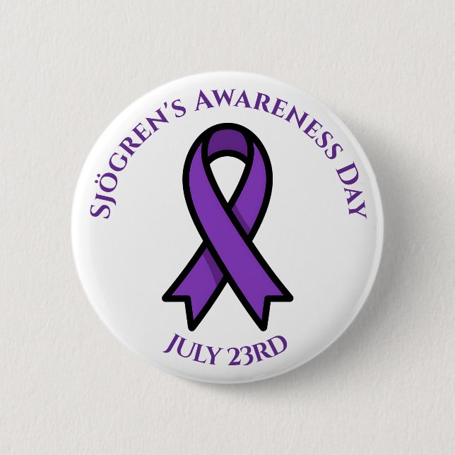 April is Sjögren's Awareness Day | Purple Ribbon 6 Cm Round Badge (Front)