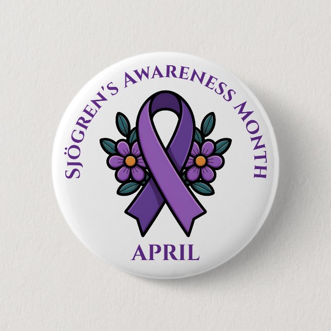 April is Sjögren's Awareness Month | Purple Ribbon 6 Cm Round Badge (Front)