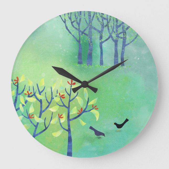 April Modern Green Landscape Abstract Large Clock (Front)