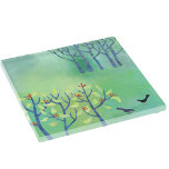 April Modern Green Landscape Nature Painting Glass Coaster<br><div class="desc">Painting of two blackbirds in a green field. A hedgerow is coming into leaf and scattered with blossom,  and in the background are some trees at the edge of the forest.  Original art by Nic Squirrell.</div>